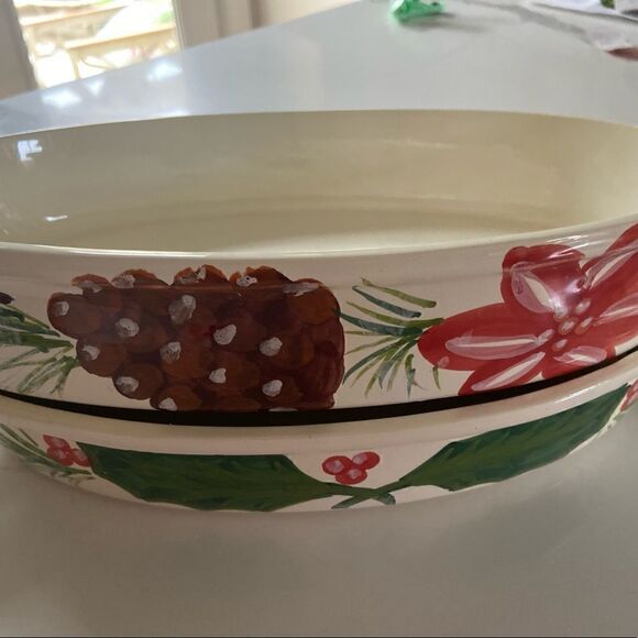Sara Hand painted Ceramic Casserole Dish Double Handled Made in Italy Holiday - Picture 7 of 8